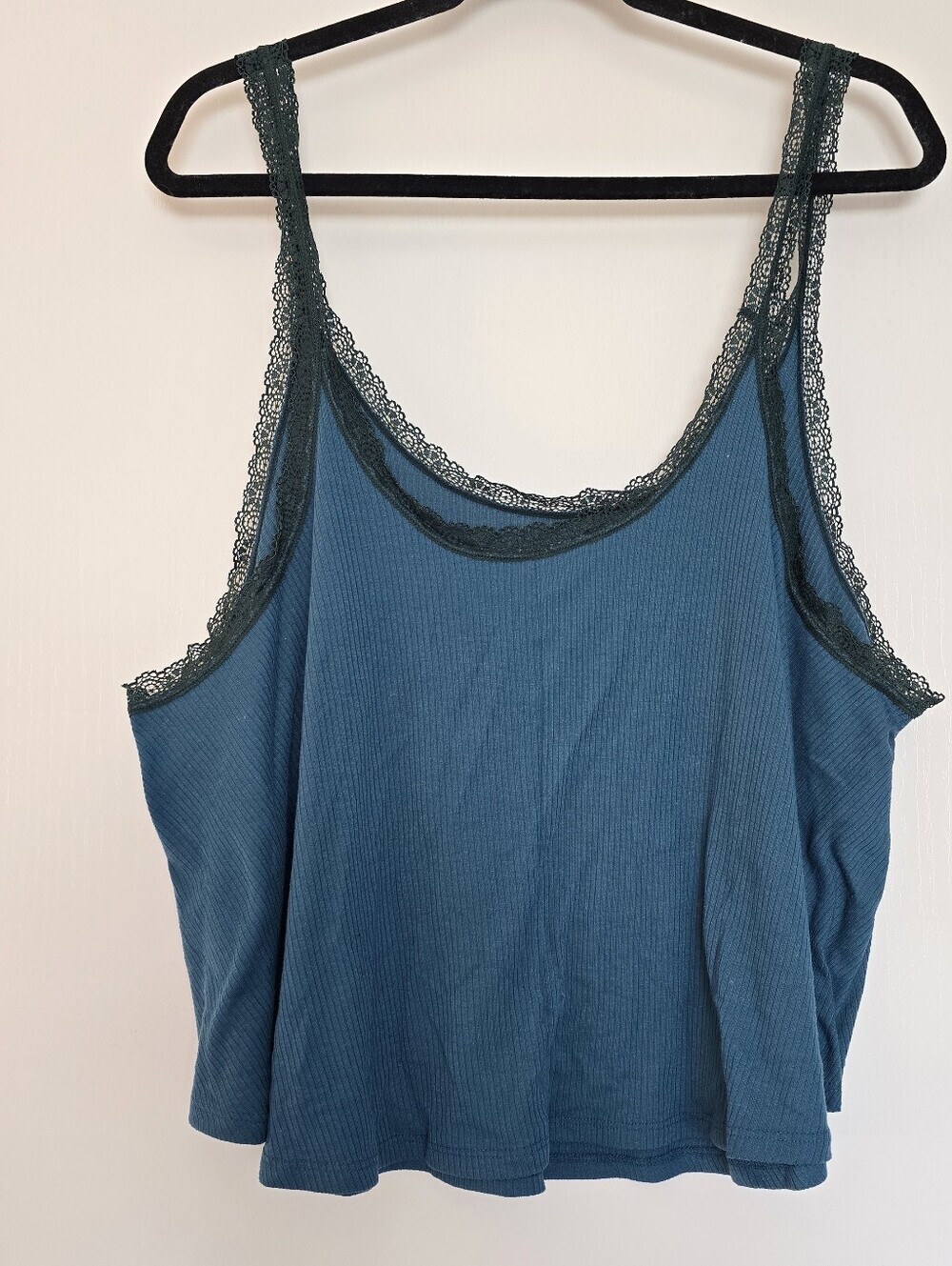 Adore Me - (Plus Size) Teal With Lace Trim Ribbed Cailey Two-Piece Pajama Set - Picture 3 of 5